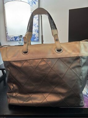 Authentic CHANEL Paris-Biarritz Coated Canvas Tote Bag MM W/Hologram & Foil Tag